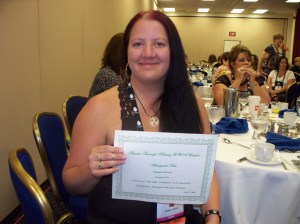 Meagan Hatfield at Hearts Through History breakfast and AGM.  She just sold DRAGON FIRE to Harlequin Silhouette Nocturne.