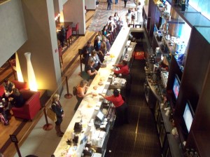 Overview of the lobby bar, mid-day.